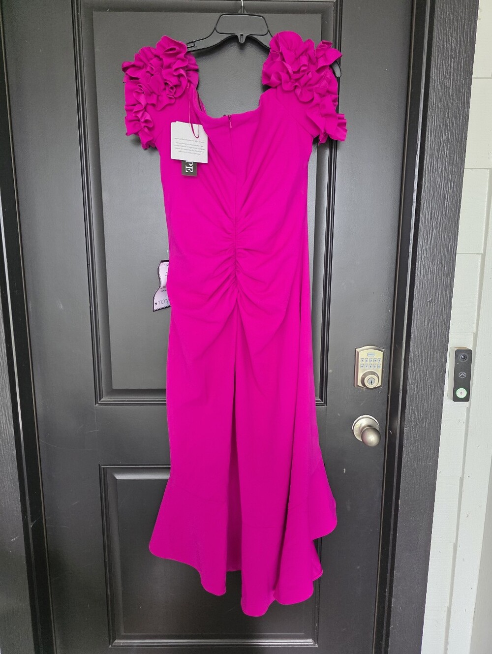 NWT Xscape Fuchsia Ruffle Sleeve Midi Dress Size 16 Cocktail Party Wedding $249 - Picture 6 of 11